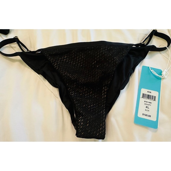 Beach Bunny Ava Skimpy Bikini Bottoms Black Mesh Gold Detail Adjustable XL NWT - Picture 6 of 10